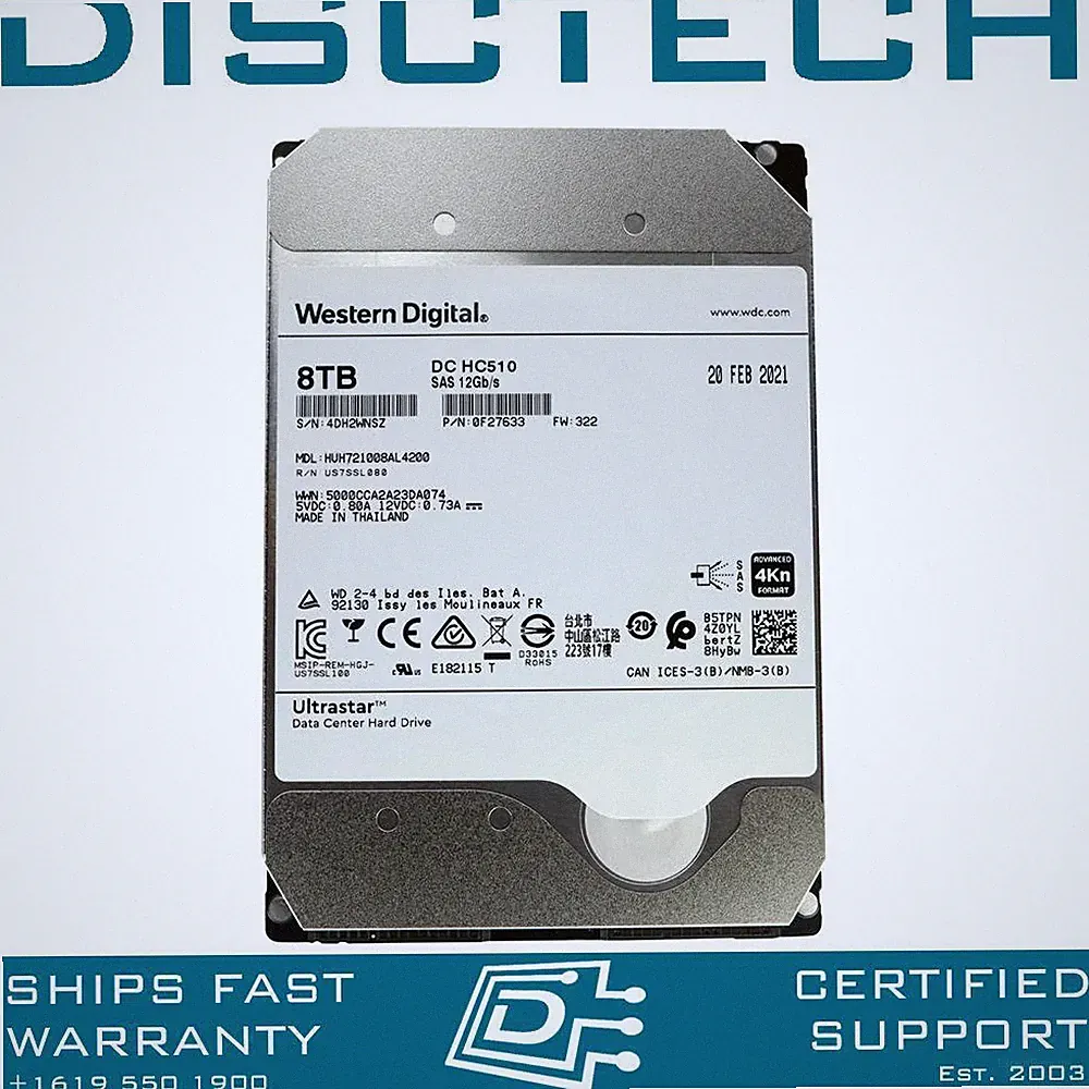 8TB SAS Hard Drive HGST HUH721008AL4200 ST8000NM0075 WD Dell Server New 0F23651