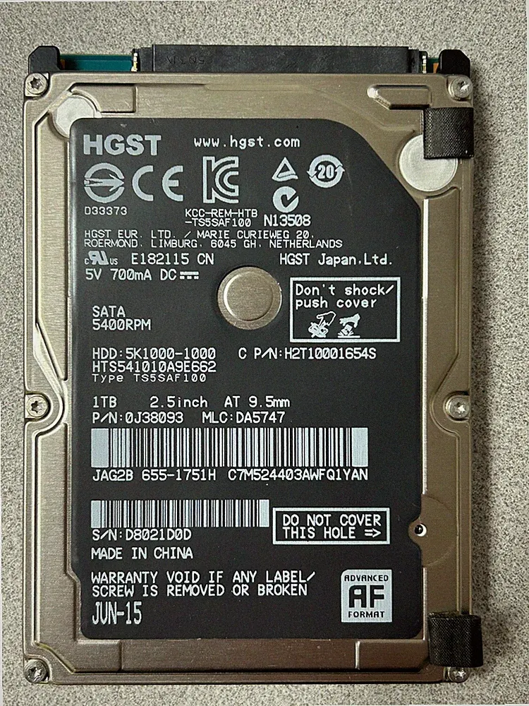 HGST 1TB 2.5" SATA 5k1000-1000 HTS541010A9E662 5400RPM HDD Black TESTED
