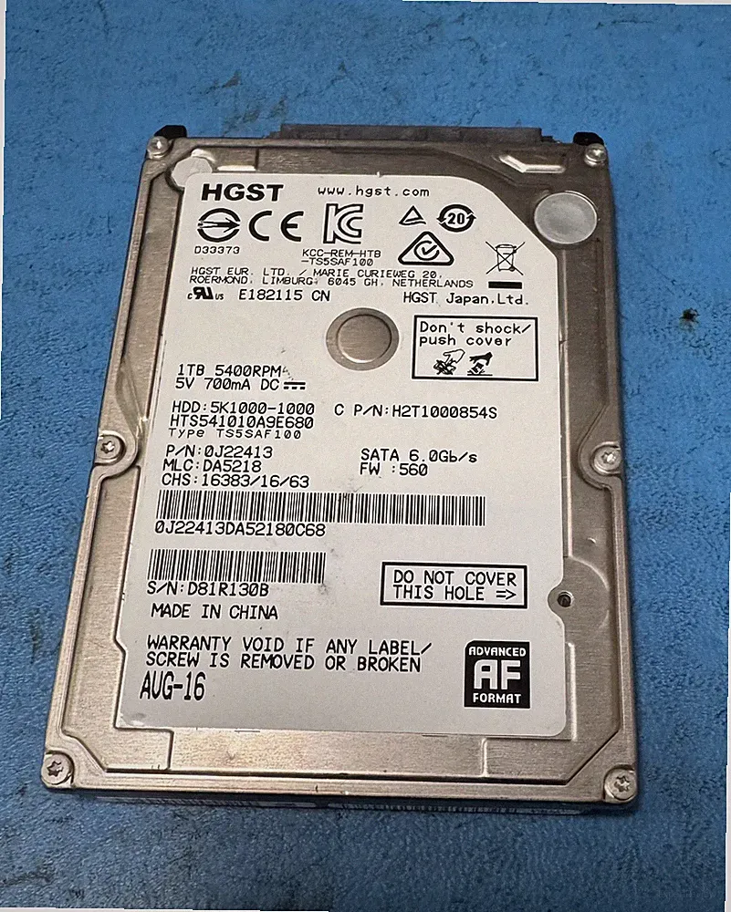 HGST HTS541010A9E680 1 TB 5.4K RPM 2.5" 6Gb/s SATA III Hard Drive 0J22413