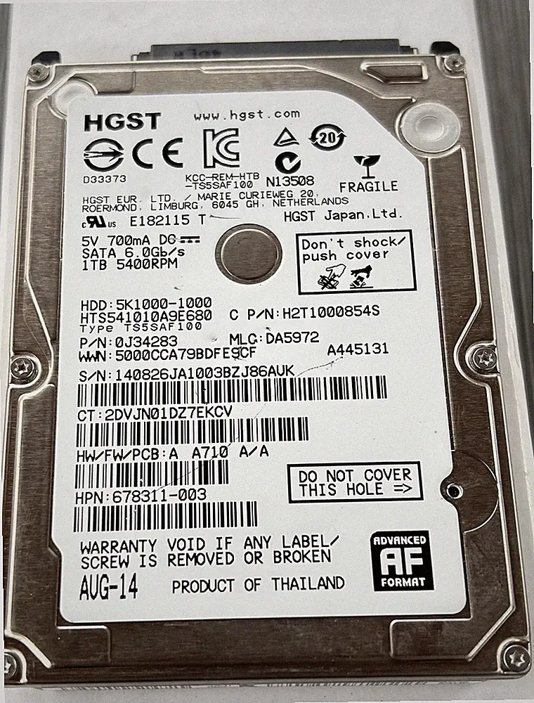 HGST HTS541010A9E680 p/n: 0J34283 mlc: DA5972 1TB SATA 2.5" Hard Drive NT*