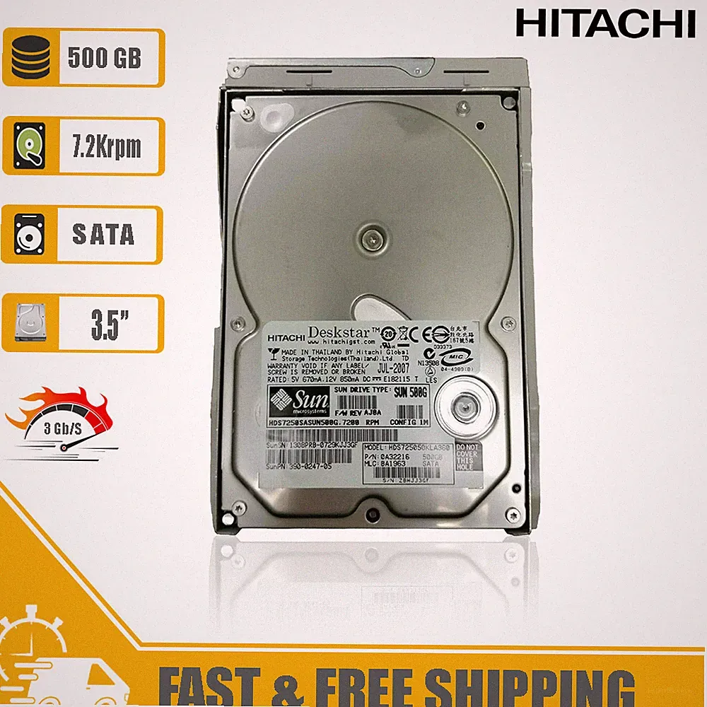 Hitachi 3.5" Sun HDD 500GB 7200rpm Internal Hard Drive 0A32216 HDS7250SASUN500G
