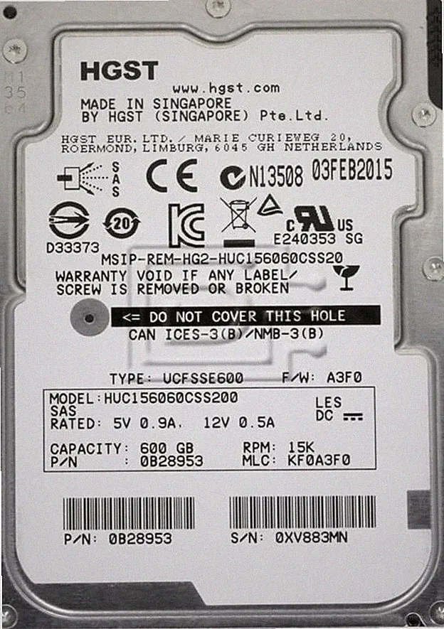 Hitachi 600GB 15K RPM 12Gbps 2.5" SAS HDD Hard Drive HUC156060CSS200