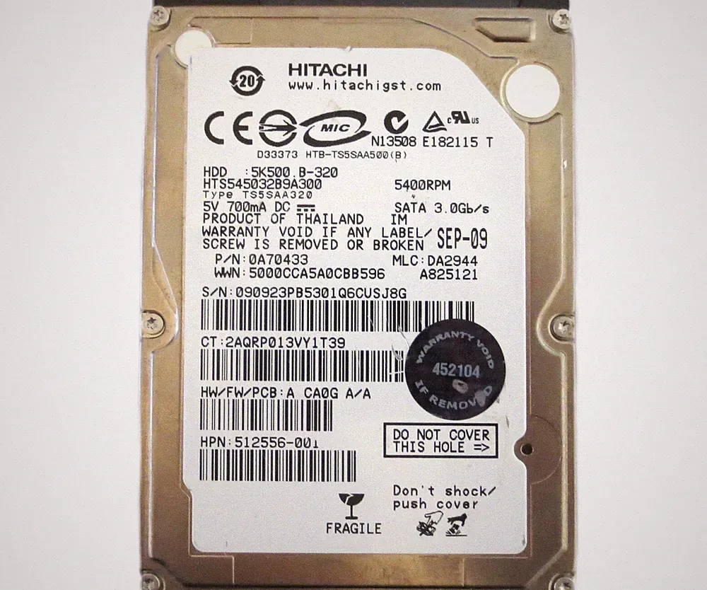 Hitachi HTS545032B9A300 0A70433 DA2944 (090) Thailand 320gb 2.5" Sata HDD 2009